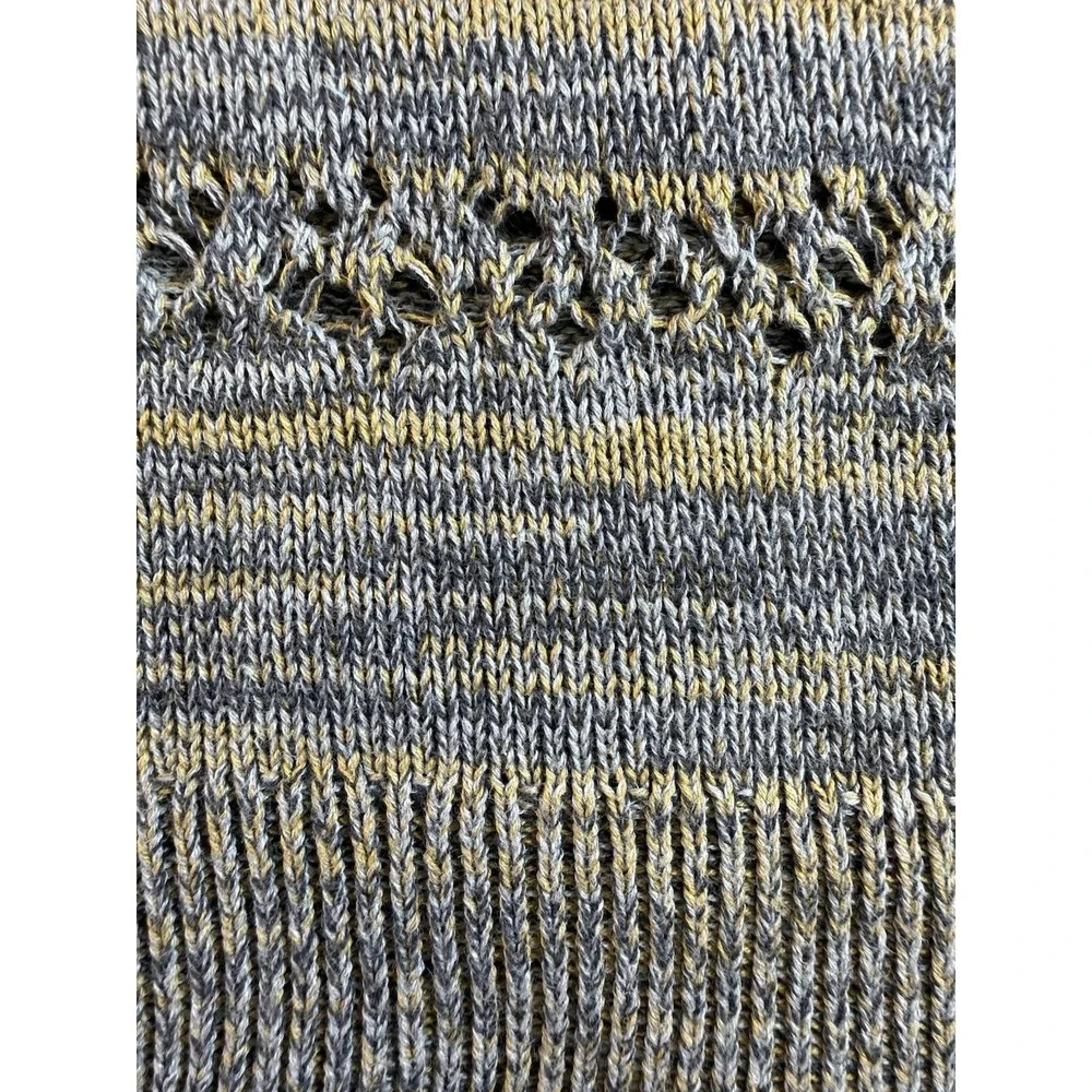 Heather B Marled Cotton Open Knit Sweater XS Gray Mustard Boho Textured Pullover